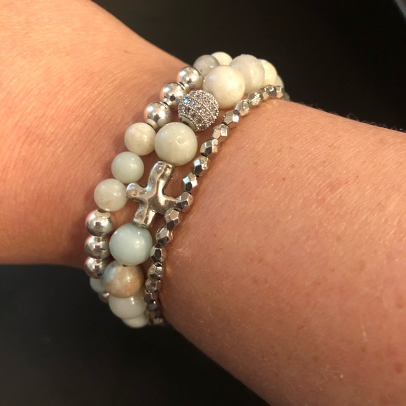 Amazonite and silver bracelet stack set - Picture 2 of 4